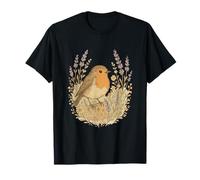 Cottagecore Robin Among Lavender And Wildflower Meadow Art Maglietta