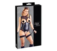 Cottelli Bondage - body aperto lucido con polsini per polsi - nero - L