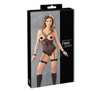 Body bondage con reggicalze e manette di Cottelli in anelli metallici (nero) - XL