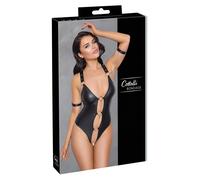 Cottelli Bondage - body lucido aperto con anelli (nero) - XL