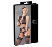 Set di Lingerie Bondage in Pizzo e Strisce Lucide con Borchie e Polsiere (4 pezzi)