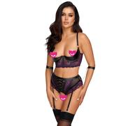 Set Intimo Bondage Cottelli con Reggiseno e Perizoma Aperto (Nero-Viola)