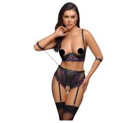 Set Intimo Bondage Cottelli con Reggiseno e Perizoma Aperto (Nero-Viola) - M