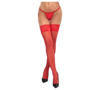 Cottelli Hold-up Stockings with 9cm Lace Trim 2520664 Red 4-L