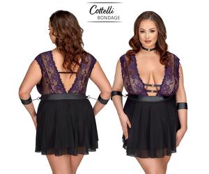 Cottelli Collection Bondage Plus Size Set: Lace Babydoll, Choker and 2 Arm Cuffs