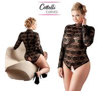 Cottelli Collection Curves Sexy Black Body Semi Trasparente in Pizzo Crotchless