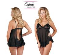 Cottelli Collection Lingerie Black Babydoll and String Open Bra With Adjustable