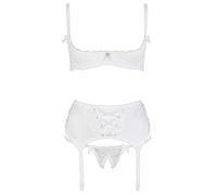 Cottelli Shelf Bra, Suspender Belt and String Set 2221055 White 85C/L
