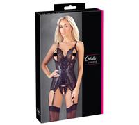 Cottelli - Top aperto e tanga in pizzo e tessuto lucido (nero) - XL