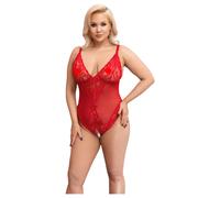 Cottelli Curves - body in pizzo trasparente - rosso - 3XL