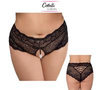 Cottelli Curves Crotchless Floral Lace Panties with Stimulating Pearls 2311020 Black L