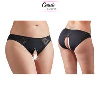 Cottelli Curves Mutande Slip Nere Fino alla 4XL con Pizzo Elasticizzato e Aperte