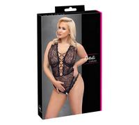 Body Sensuale Aperto Plus Size - Trasparente con Motivi (Nero)