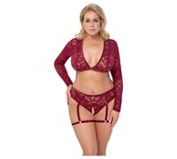 Cottelli Curves - Set di Pizzo a Maniche Lunghe (Rosso) - 2XL