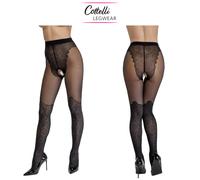 Cottelli Legwear Calze Collant Neri Cavallo Aperto e Pizzo Fino alle Ginocchia