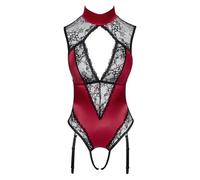 Cottelli Crotchless Satin & Lace Suspender Body 2643693 Red-Black XL
