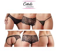 Cottelli Lingerie Sexy Set 3 Pz Intimo Donna Mutanda, Slip e Perizoma Neri