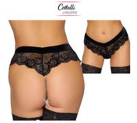 Cottelli Lingerie Slip in Pizzo Nero Floreale con Catena Metallica sul Cavallo