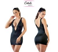 Cottelli Party Sexy Mini Abito Nero Attillato Taglio a V Gonna Corta Short Dress