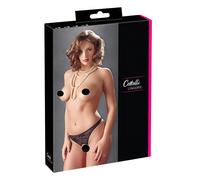 Tanga di pizzo aperto con perle Cottelli (nero)