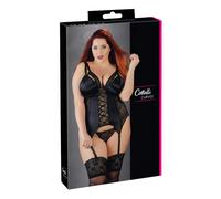 Reggiseno Rimovibile con Porta Calze in Pizzo e Satinato - Plus Size (Nero) - 2XL