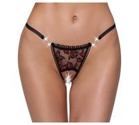 Tanga di Lusso Cottelli con Perle e Ricamo di Rose (Rosso-Nero) - M/L