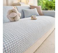 Cotton Checked Sofa Cover 1 2 3 4 Seater, all-Season Non-Slip Couch Cover | Universal Sofa Slipcovers, Furniture Protector Cover, Washable Sofa Protector For Sofa Couch Chair(Blue,110x160cm)
