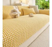 Cotton Checked Sofa Cover 1 2 3 4 Seater, all-Season Non-Slip Couch Cover | Universal Sofa Slipcovers, Furniture Protector Cover, Washable Sofa Protector For Sofa Couch Chair(Yellow,110x260cm)