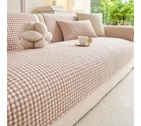 Cotton Checked Sofa Cover 1 2 3 4 Seater, all-Season Non-Slip Couch Cover | Universal Sofa Slipcovers, Furniture Protector Cover, Washable Sofa Protector For Sofa Couch Chair(Coffee,70x210cm)