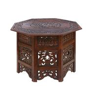 COTTON CRAFT Tavolino da caffè in legno massello, intagliato a mano, vintage, boho, pieghevole, per piccoli spazi, ingresso, camera familiare, soggiorno, tavolino da salotto - nessun montaggio -