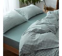 Cotton Duvet Cover Queen Size Gingham Stripe Design, Soft Striped Duvet Cover with Zipper Closure, Modern Comforter Cover for Bedroom, Guest Room & Dorm (AB,1.8M)