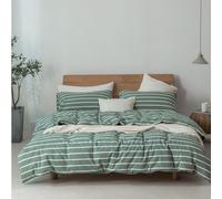 Cotton Duvet Cover Queen Size Gingham Stripe Design, Soft Striped Duvet Cover with Zipper Closure, Modern Comforter Cover for Bedroom, Guest Room & Dorm (AW,2M)