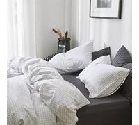 Cotton Duvet Cover Queen Size Gingham Stripe Design, Soft Striped Duvet Cover with Zipper Closure, Modern Comforter Cover for Bedroom, Guest Room & Dorm (A,1.8M)