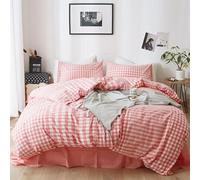 Cotton Duvet Cover Queen Size Gingham Stripe Design, Soft Striped Duvet Cover with Zipper Closure, Modern Comforter Cover for Bedroom, Guest Room & Dorm (AS,1.8M)