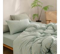 Cotton Duvet Cover Queen Size Gingham Stripe Design, Soft Striped Duvet Cover with Zipper Closure, Modern Comforter Cover for Bedroom, Guest Room & Dorm (AT,2M)