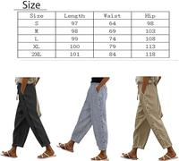 COTTON Linen Pants Women Casual Loose High Waist Print Side Button Up Beach Pants with Pockets for Spring Summer (M,01)