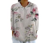 Cotton Linen Shirts Women Womens 3/4 Sleeve Tops Summer Casual V Neck Tshirt Ladies 2024 Floral Print Daily Tees Tunic Blouses T Shirts for Women Short Sleeve V Neck Tops Casual Loose Tee