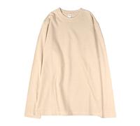 Cotton Long Sleeve T-Shirt Bottoming Shirt Round Neck Top Women Men (S, Cool Brown)