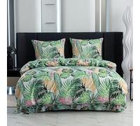 Cotton Market Biancheria da letto 155 x 200 cm, in microfibra di cotone, 3 pezzi, con chiusura lampo, copripiumino con 2 federe 70 x 80 cm, Bolivia/verde