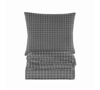Cotton Market Biancheria da letto 200 x 200 cm, 3 pezzi, copripiumino da 200 cm e 2 federe da 70 x 80 cm, a quadretti (grigio)