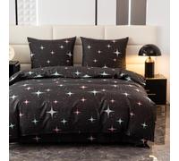 Cotton Market Biancheria da letto in cotone, set da 3 pezzi, copripiumino da 155 x 220 cm e 2 federe da 70 x 80 cm, stelle (nero)