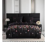 Cotton Market Biancheria da letto, set di biancheria da letto, 3 pezzi, copripiumino da 155 x 200 cm e 2 federe da 70 x 80 cm, motivo prato floreale (nero)