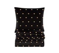 Cotton Market Completo Lenzuola Matrimoniali Cotone - 135x200 cm - Copripiumino Matrimoniale Set con Cuscino 70x80cm - Biancheria da Letto a Fantasi - Cuore, Nero e Oro