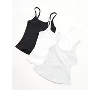 Cotton On - Byron - Confezione da 3 canottiere con spalline sottili e scollo rotondo nero, bianco e grigio-Multicolore 50