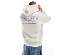 Cotton On - Felpa con cappuccio squadrata grigio slavato con grafica "Values" Chest 56