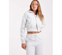 Cotton On - Felpa con cappuccio taglio corto grigio tenue mélange con zip in coordinato 40