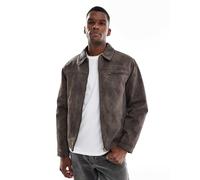 Cotton On - Giacca harrington corta in camoscio sintetico grigio scuro Chest 56