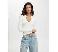 Cotton On - Ryan - Maglia serafino a maniche lunghe bianca-Bianco 40