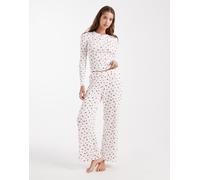 Cotton On - Sleep Recovery - Pantaloni a fondo ampio asia fit color cocco con rose Nancy in coordinato-Multicolore L