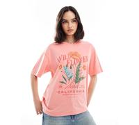 Cotton On - T-shirt squadrata rosa con grafica "Farmers Market" S